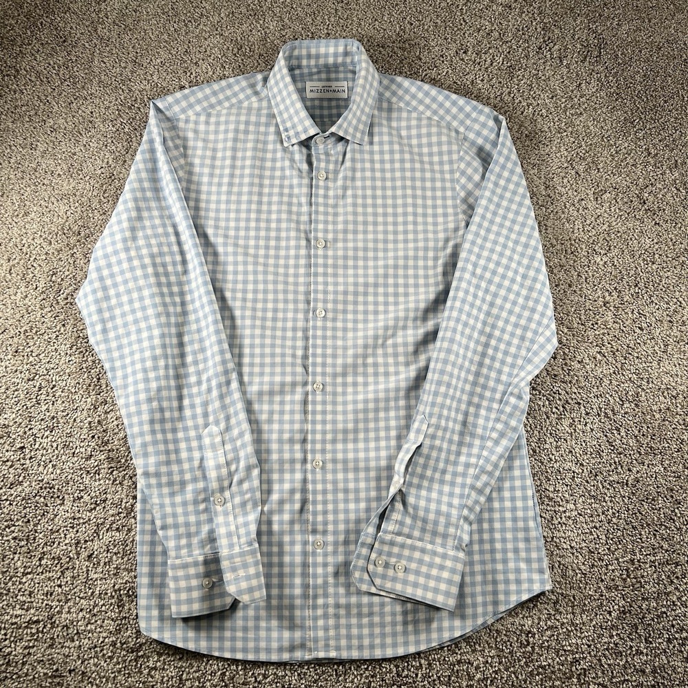 Mizzen Main Shirt Mens Large Plaid Performance Trim Fit Casual Light‎ Menswear